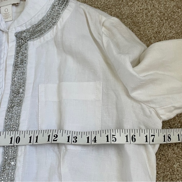Chico’s Linen Jacket Optic White Silver Beaded Trim Women’s Size 0 US Small S - Picture 6 of 9